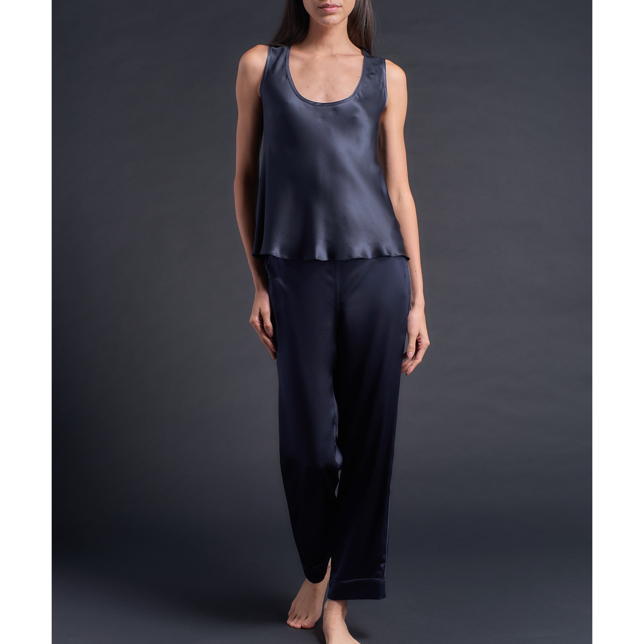 Ariadne Bias Cut Shell in Sapphire/Black Silk Charmeuse