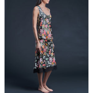 Ariadne Bias Cut Shell in Black Stately Bouquet Liberty Print Silk Satin