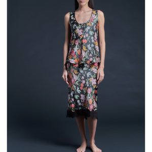 Ariadne Bias Cut Shell in Black Stately Bouquet Liberty Print Silk Satin