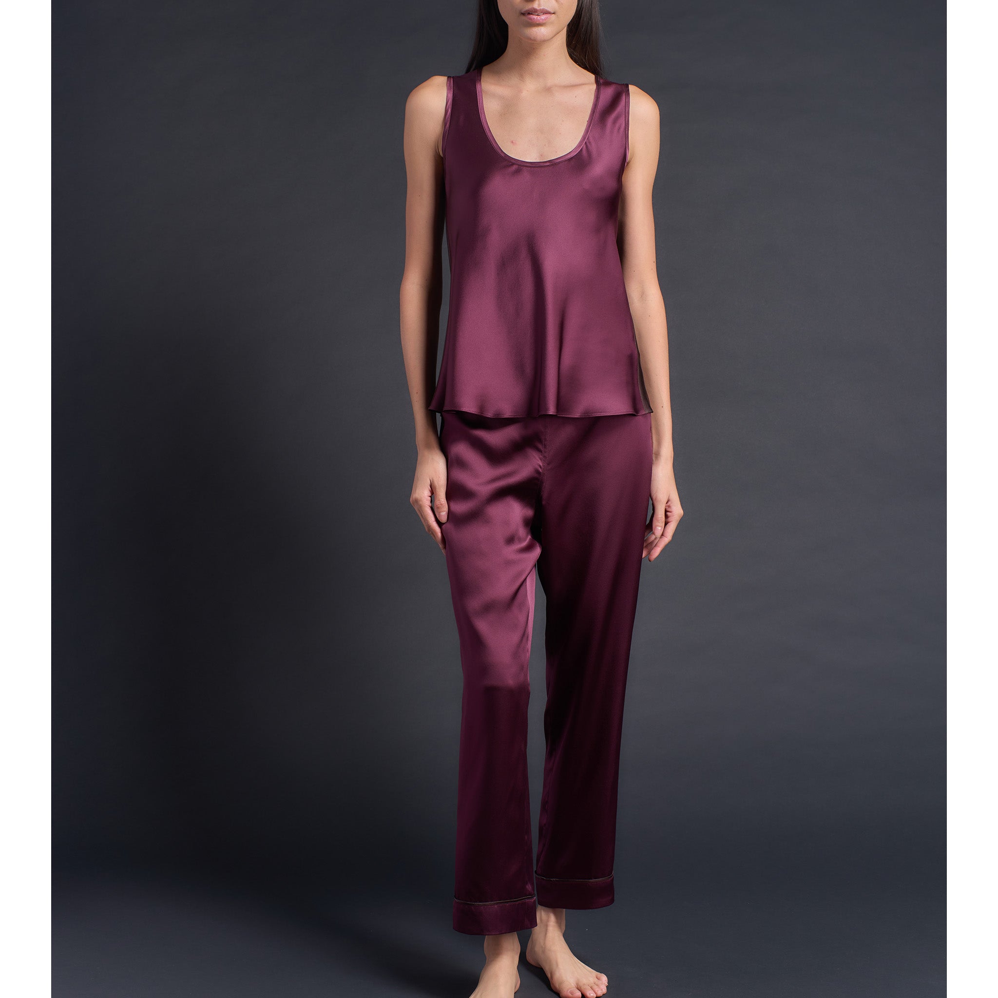 Ariadne Bias Cut Shell in Garnet/Espresso Silk Charmeuse