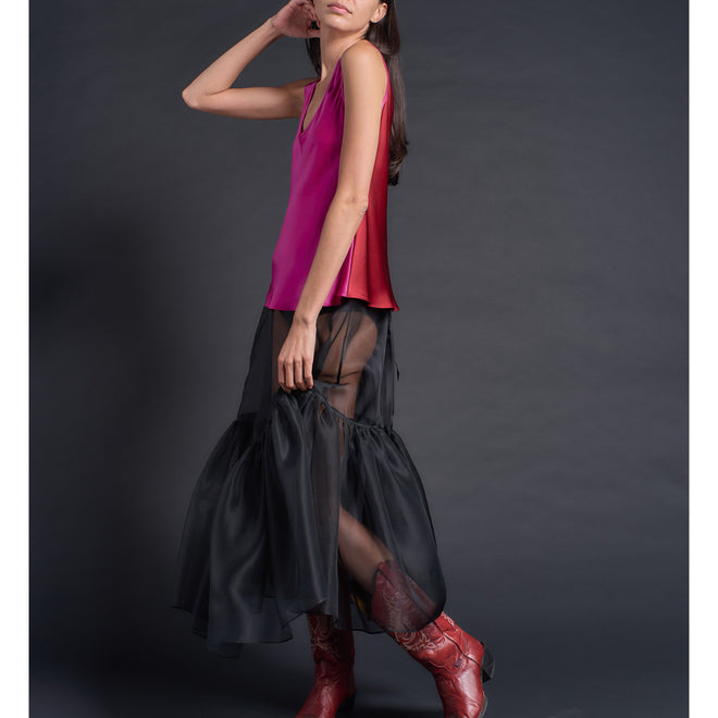 Ariadne Bias Cut Shell in Rubellite/Red Silk Charmeuse