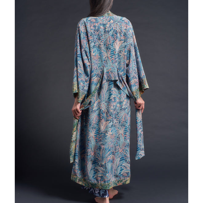 Asteria Kimono Robe in Blue Adelphi Liberty of London Print Silk Crepe De Chine