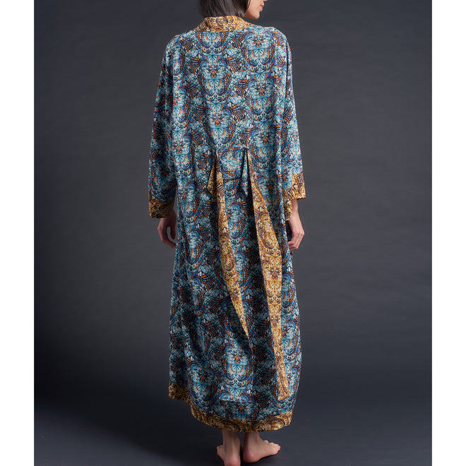 Asteria Kimono Robe in Blue Kaleidoscope Liberty of London Print Silk Crepe De Chine