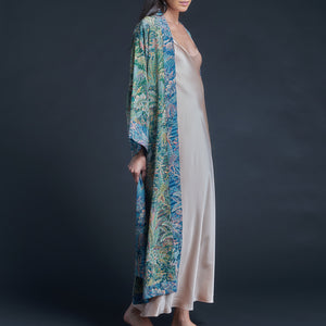 Asteria Kimono Robe in Green Adelphi Liberty of London Print Silk Crepe De Chine
