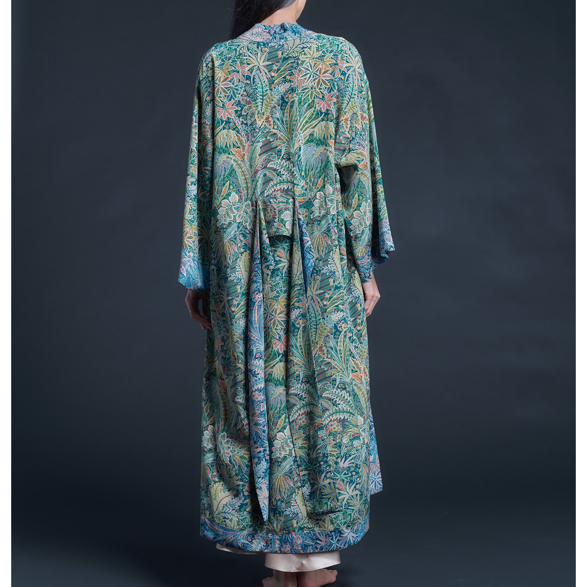 Asteria Kimono Robe in Green Adelphi Liberty of London Print Silk Crepe De Chine