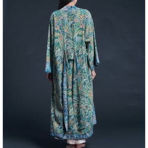 Asteria Kimono Robe in Green Adelphi Liberty of London Print Silk Crepe De Chine