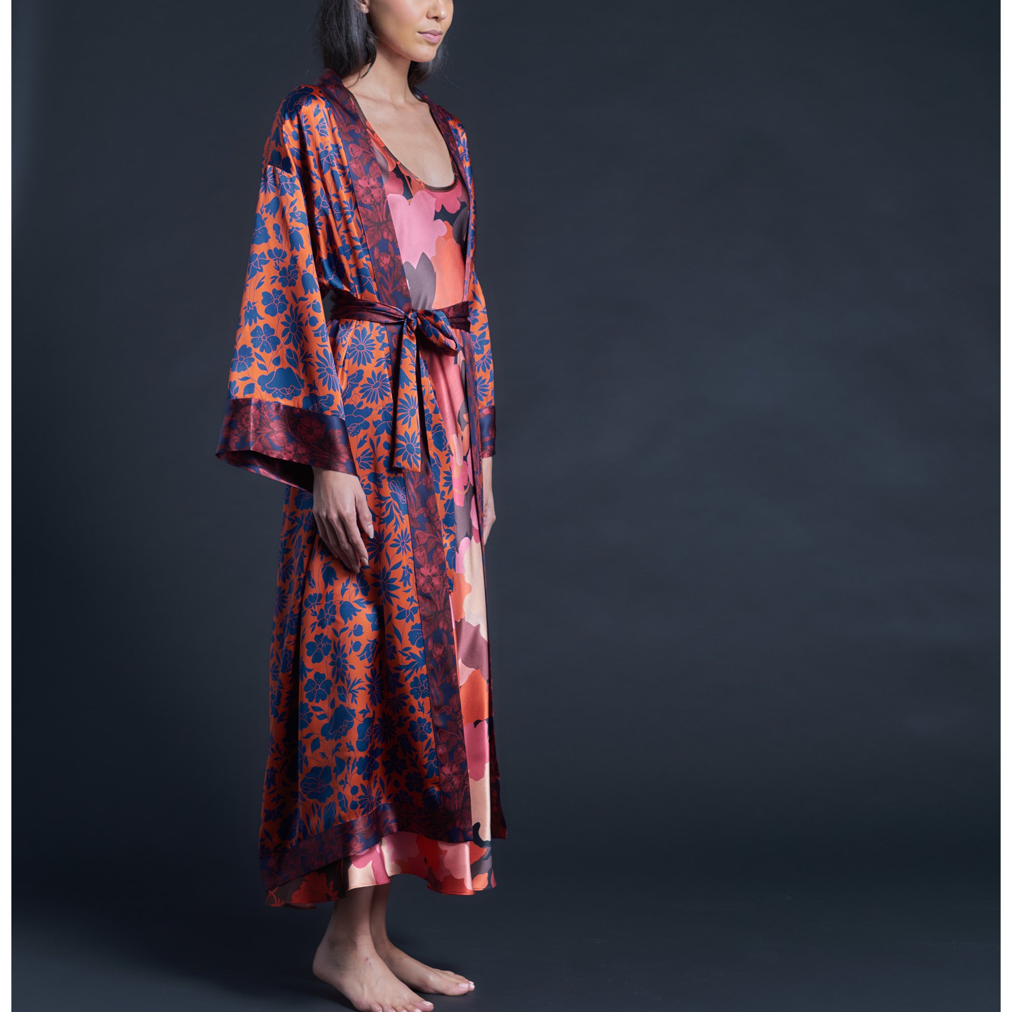 Asteria Kimono Robe in Poppy Dawn Liberty of London Print Silk Charmeuse