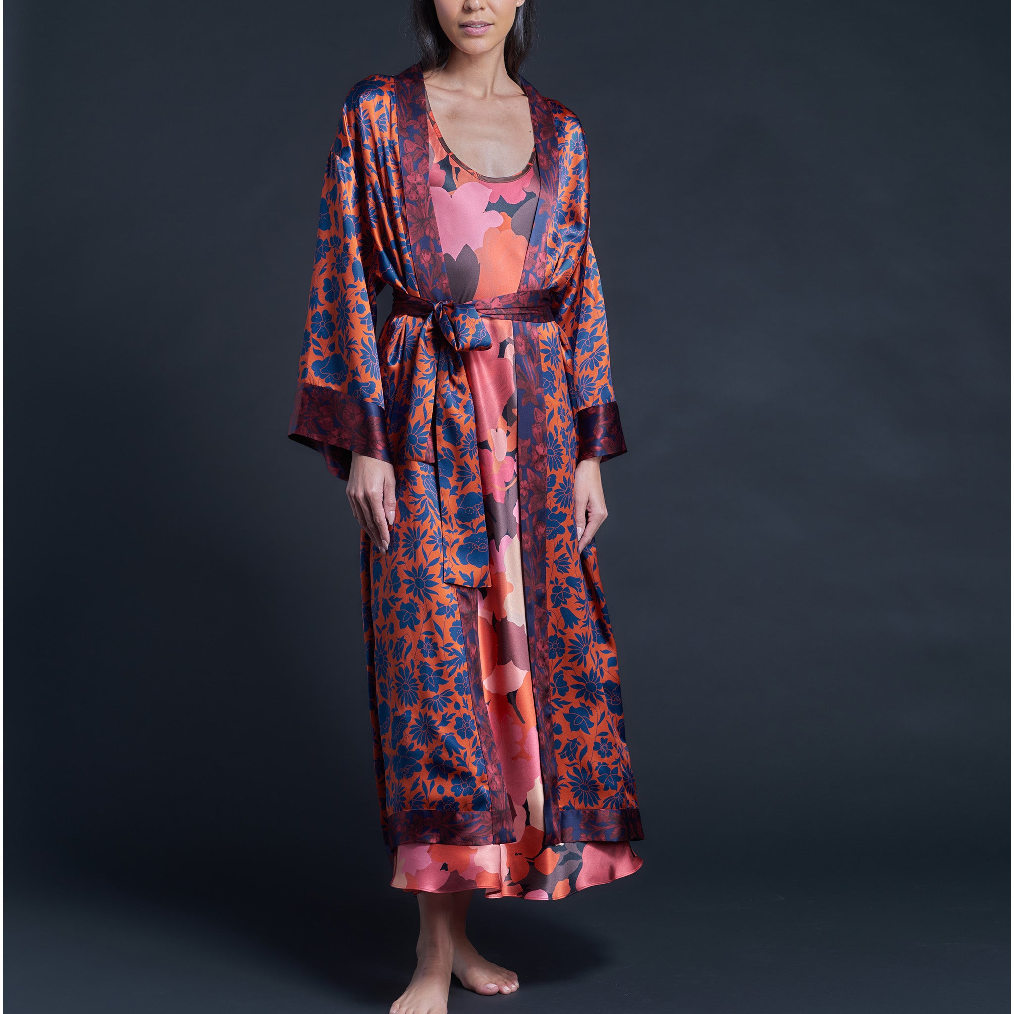 Asteria Kimono Robe in Poppy Dawn Liberty of London Print Silk Charmeuse