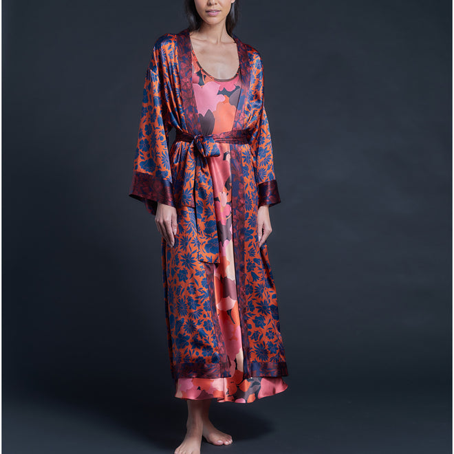 Asteria Kimono Robe in Poppy Dawn Liberty of London Print Silk Charmeuse