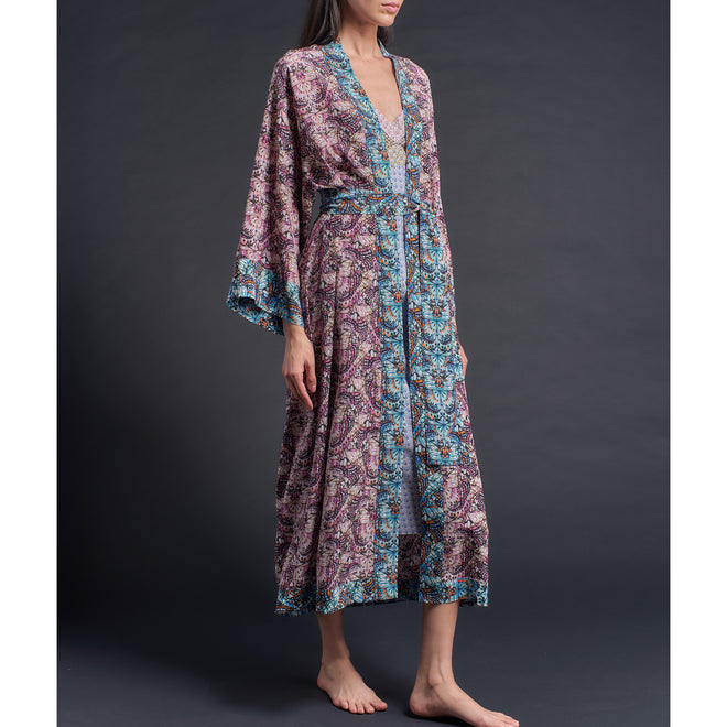 Asteria Kimono Robe in Pink Kaleidoscope Liberty of London Print Silk Crepe De Chine