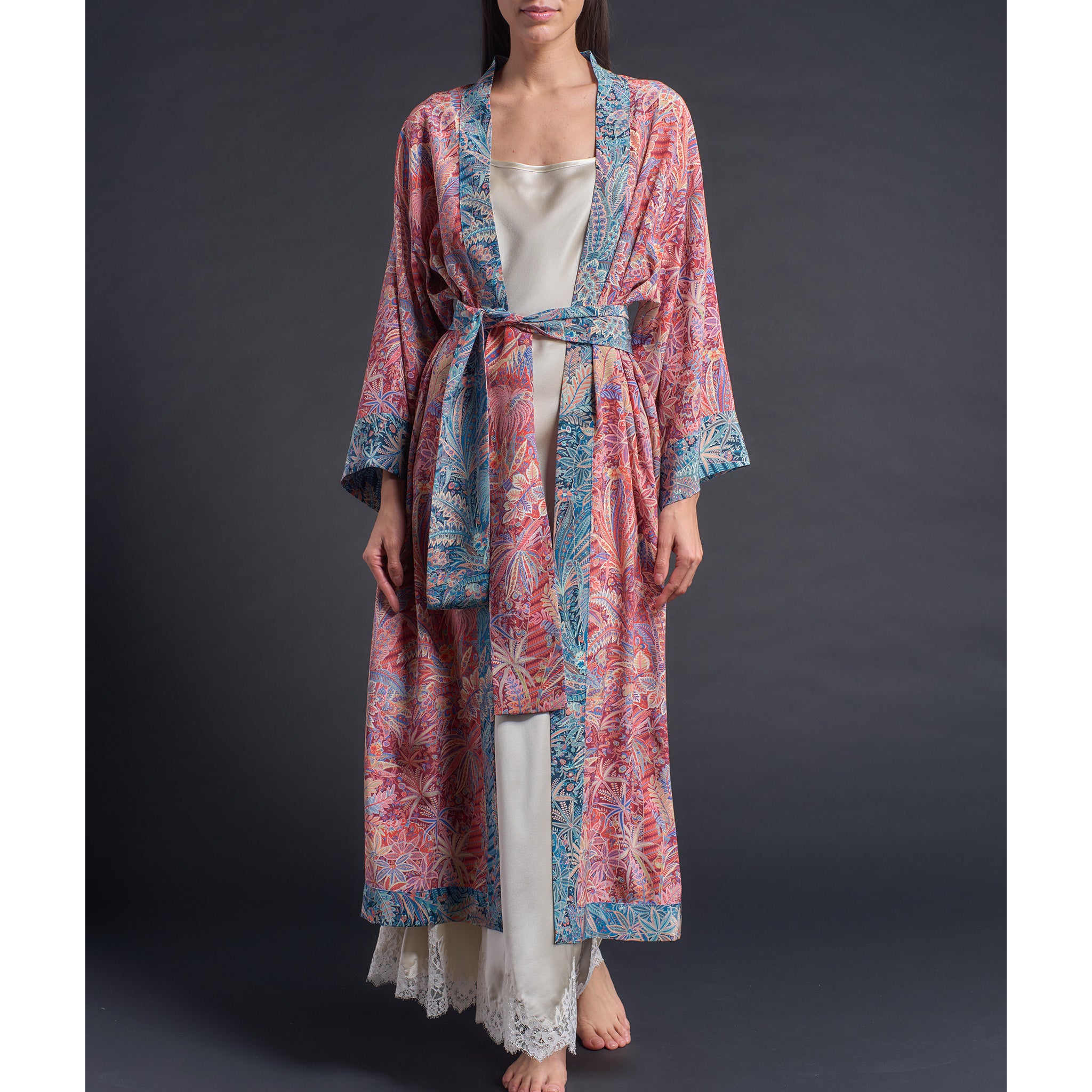 Juno Slip Dress in Topaz Silk Charmeuse with Lace