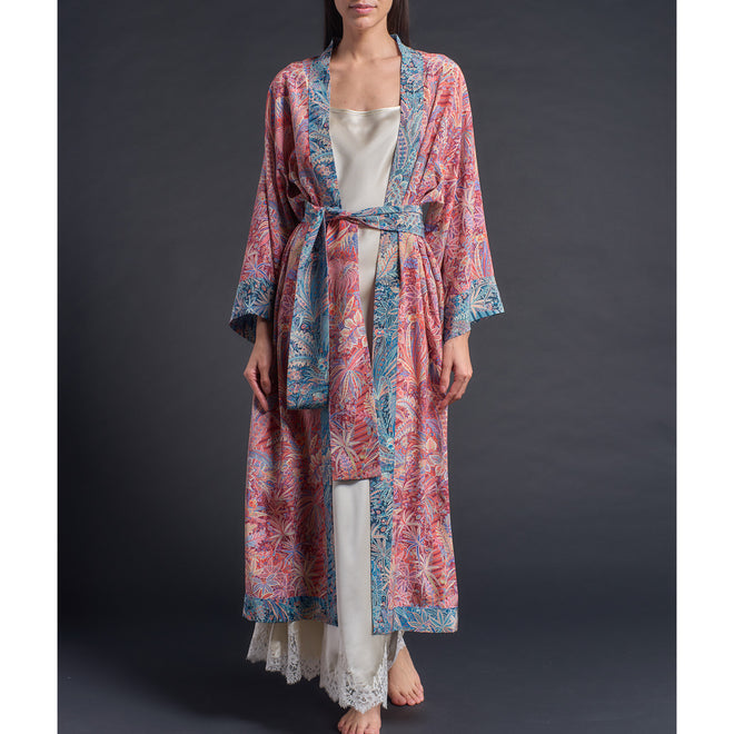 Asteria Kimono Robe in Pink Adelphi Liberty of London Print Silk Crepe De Chine