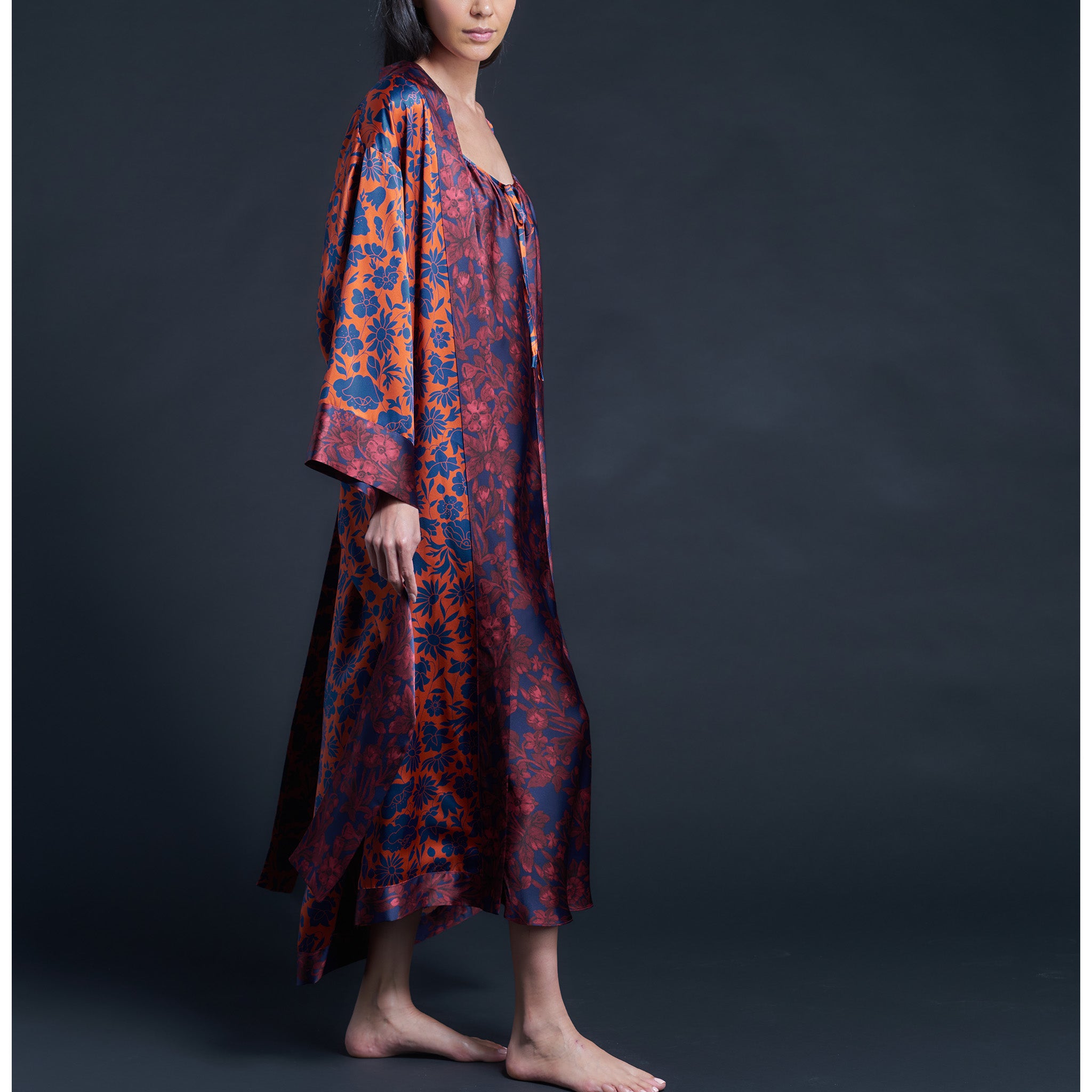 Asteria Kimono Robe in Poppy Dawn Liberty of London Print Silk Charmeuse