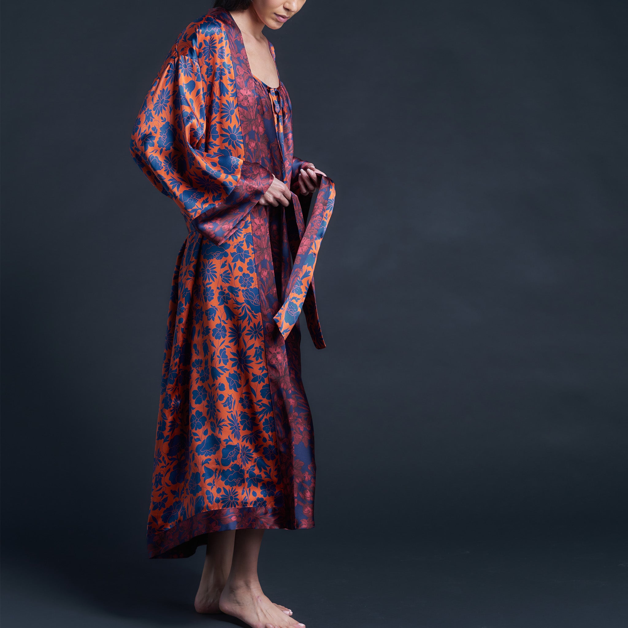 Asteria Kimono Robe in Poppy Dawn Liberty of London Print Silk Charmeuse