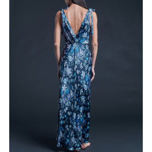 Ava Blue Stately Bouquet Liberty Print Silk Charmeuse Slip Dress