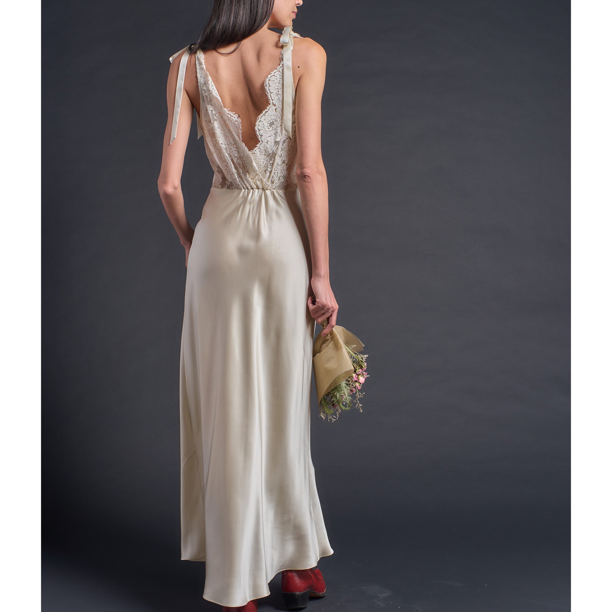 Ava Silk Charmeuse Slip Dress in Topaz with Lace Back