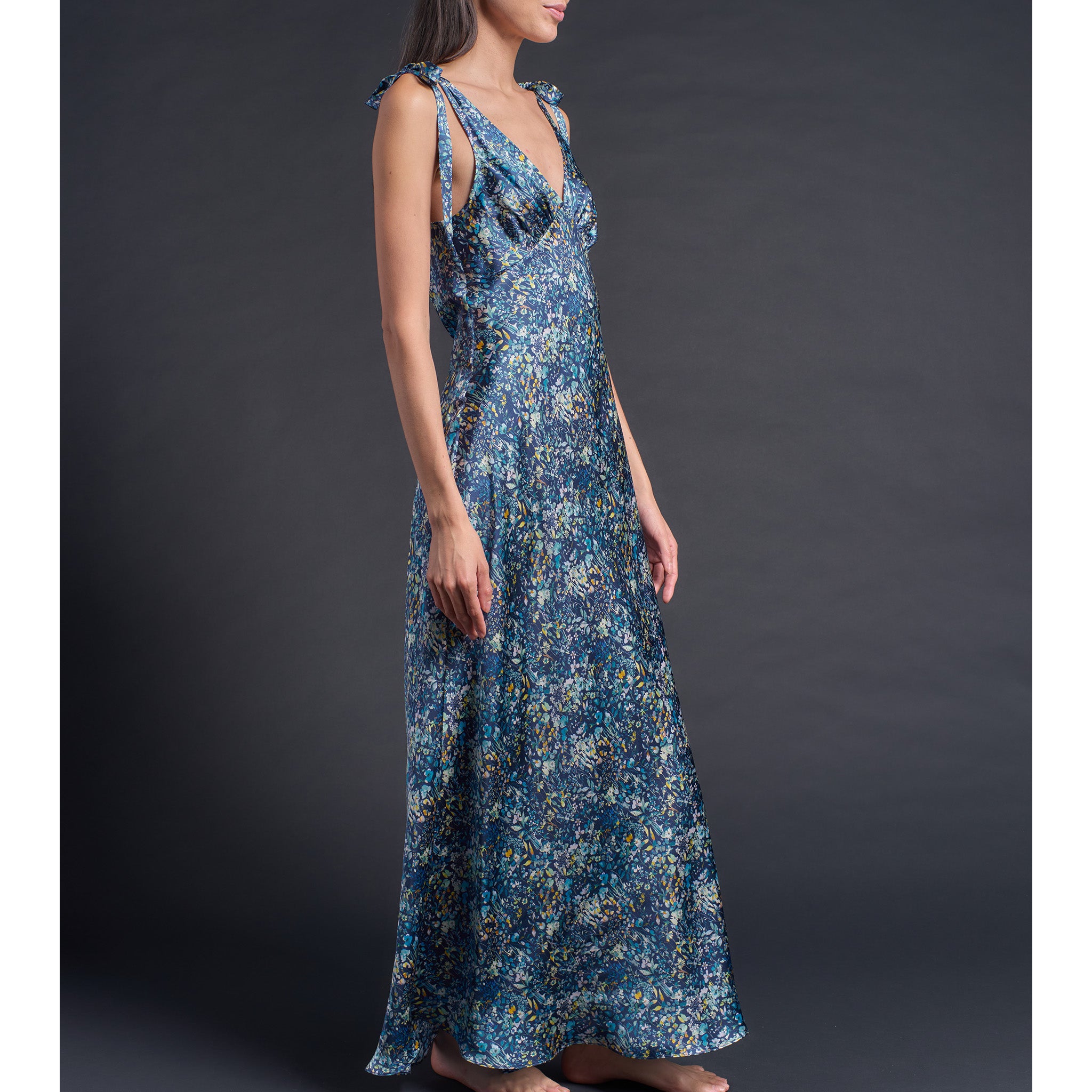 Ava Blue Felda Liberty Print Silk Charmeuse Slip Dress