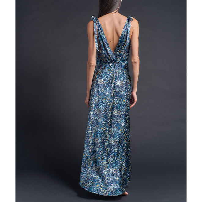 Ava Blue Felda Liberty Print Silk Charmeuse Slip Dress