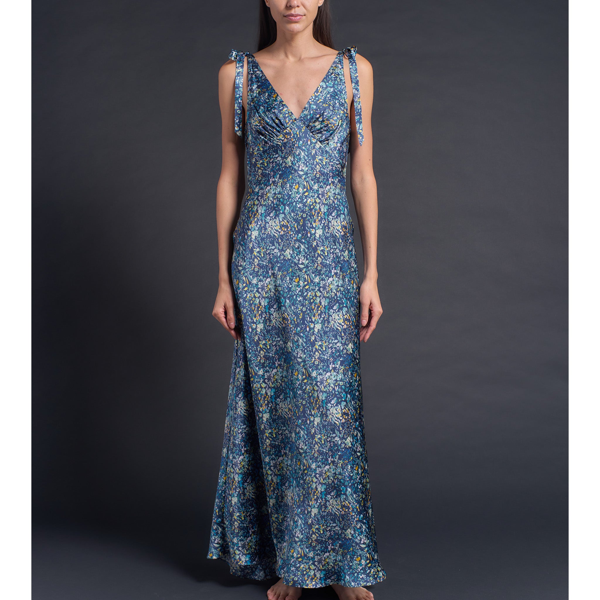 Ava Blue Felda Liberty Print Silk Charmeuse Slip Dress