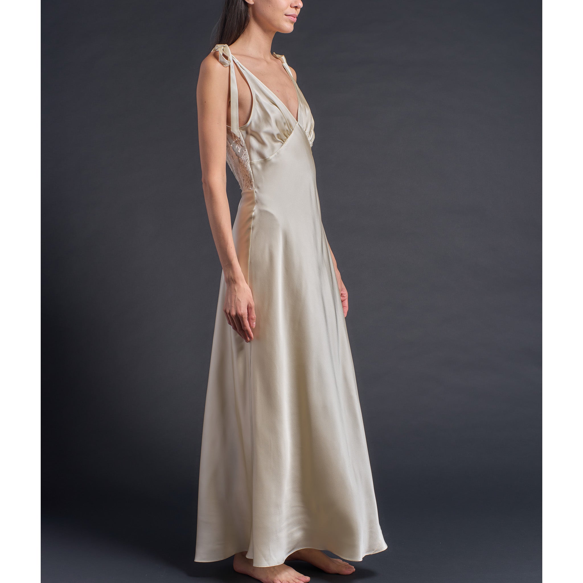 Ava Silk Charmeuse Slip Dress in Topaz with Lace Back