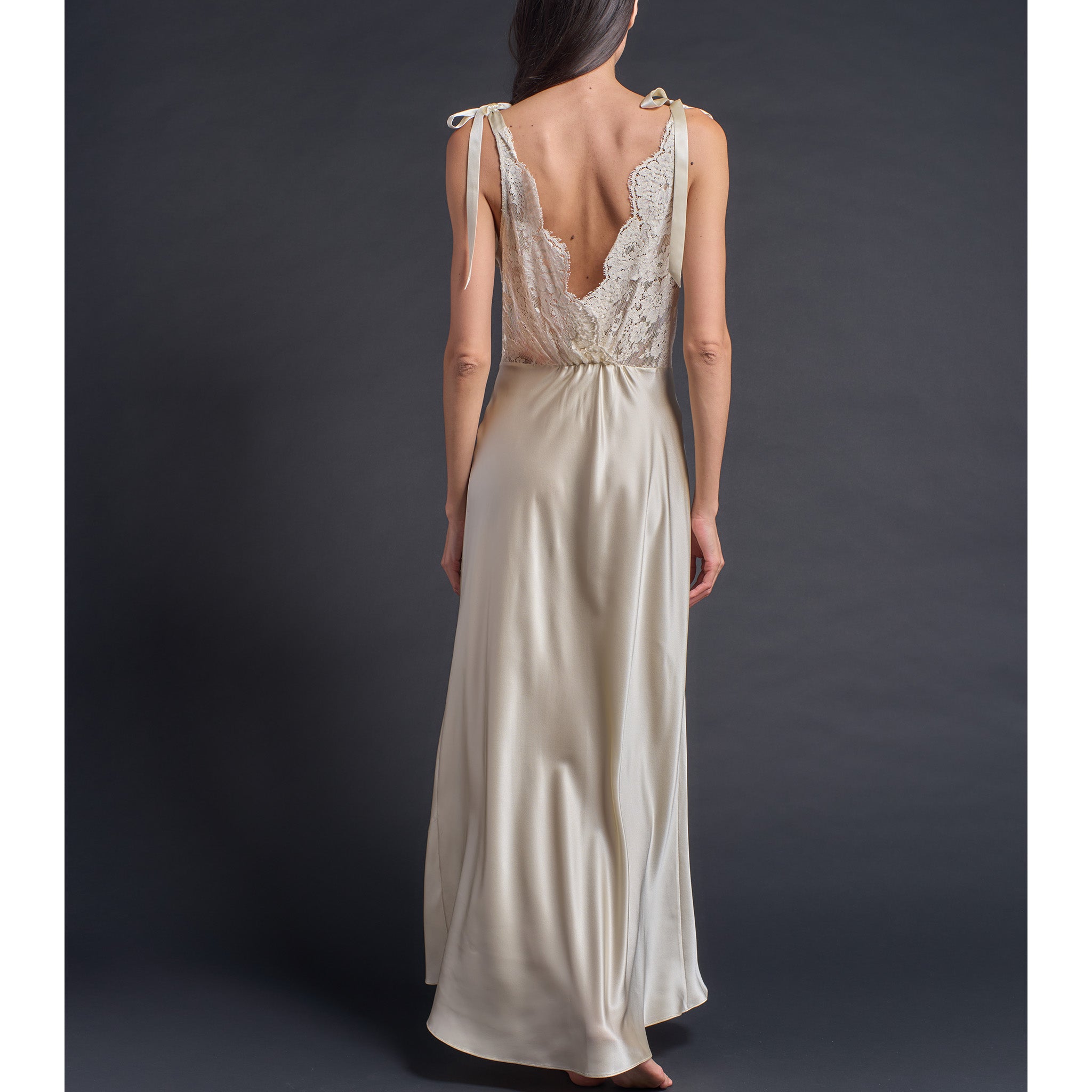 Ava Silk Charmeuse Slip Dress in Topaz with Lace Back