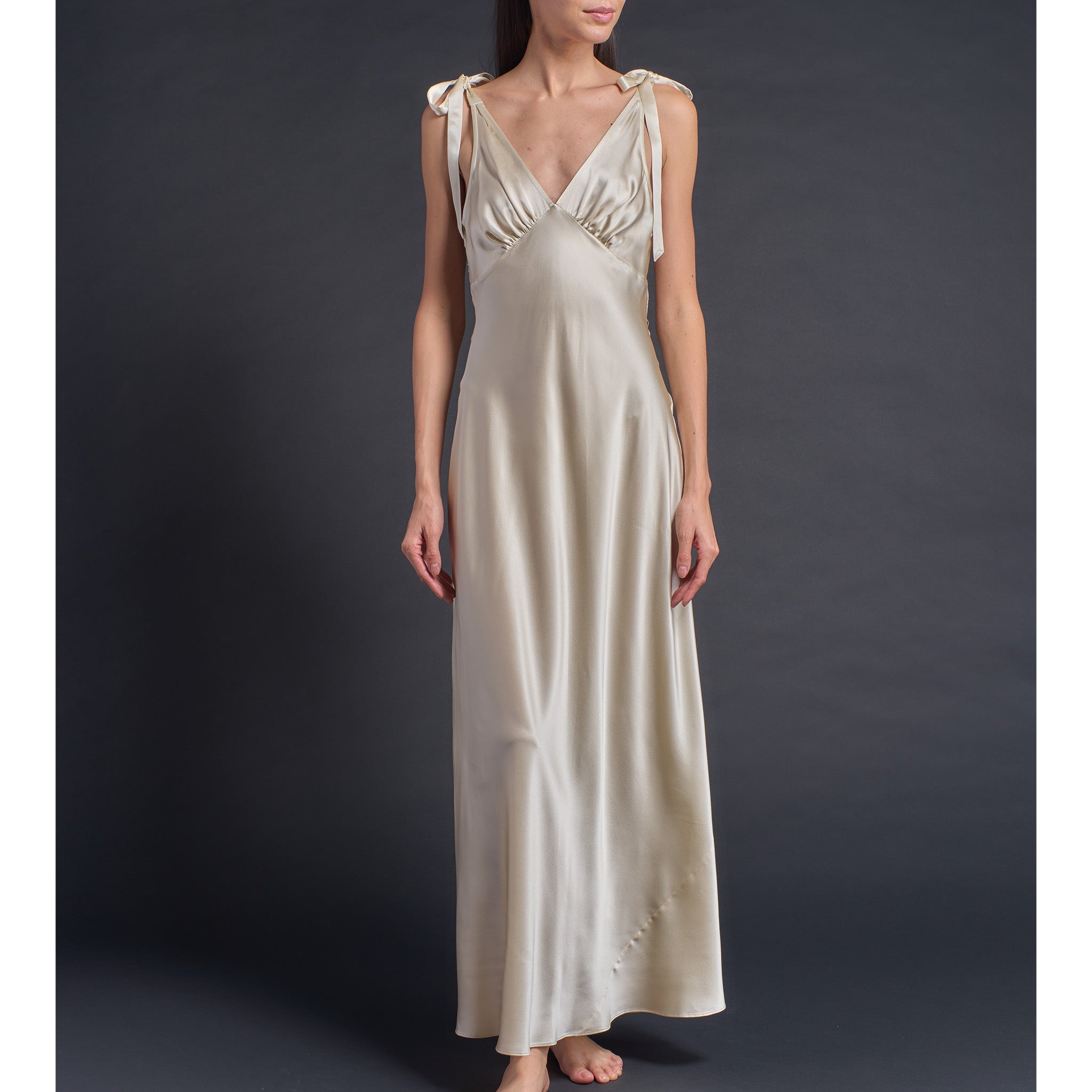 Ava Silk Charmeuse Slip Dress in Topaz with Lace Back