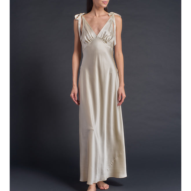Ava Silk Charmeuse Slip Dress in Topaz with Lace Back
