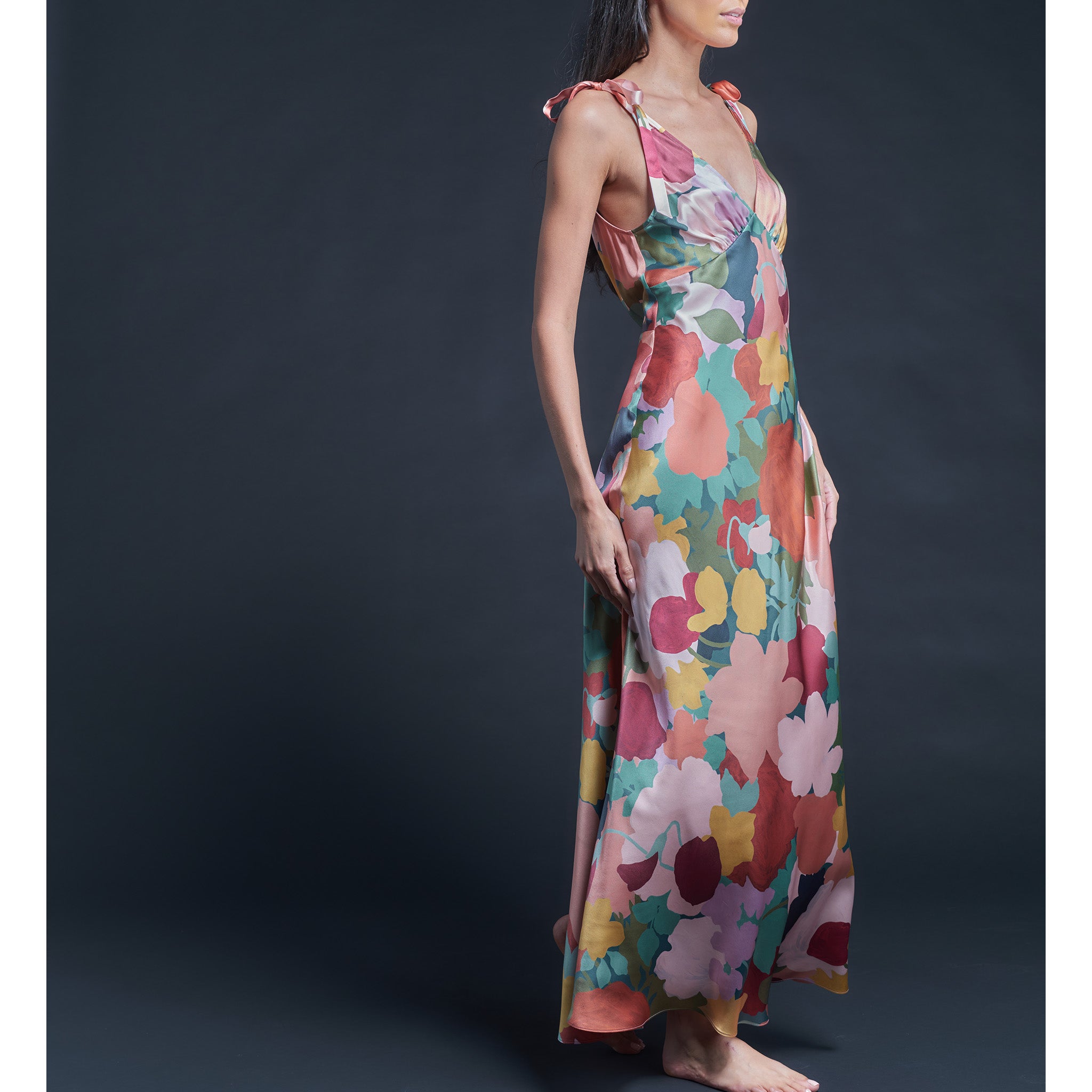 Ava Marina's Tea Garden Blush Liberty Print Silk Satin Slip Dress