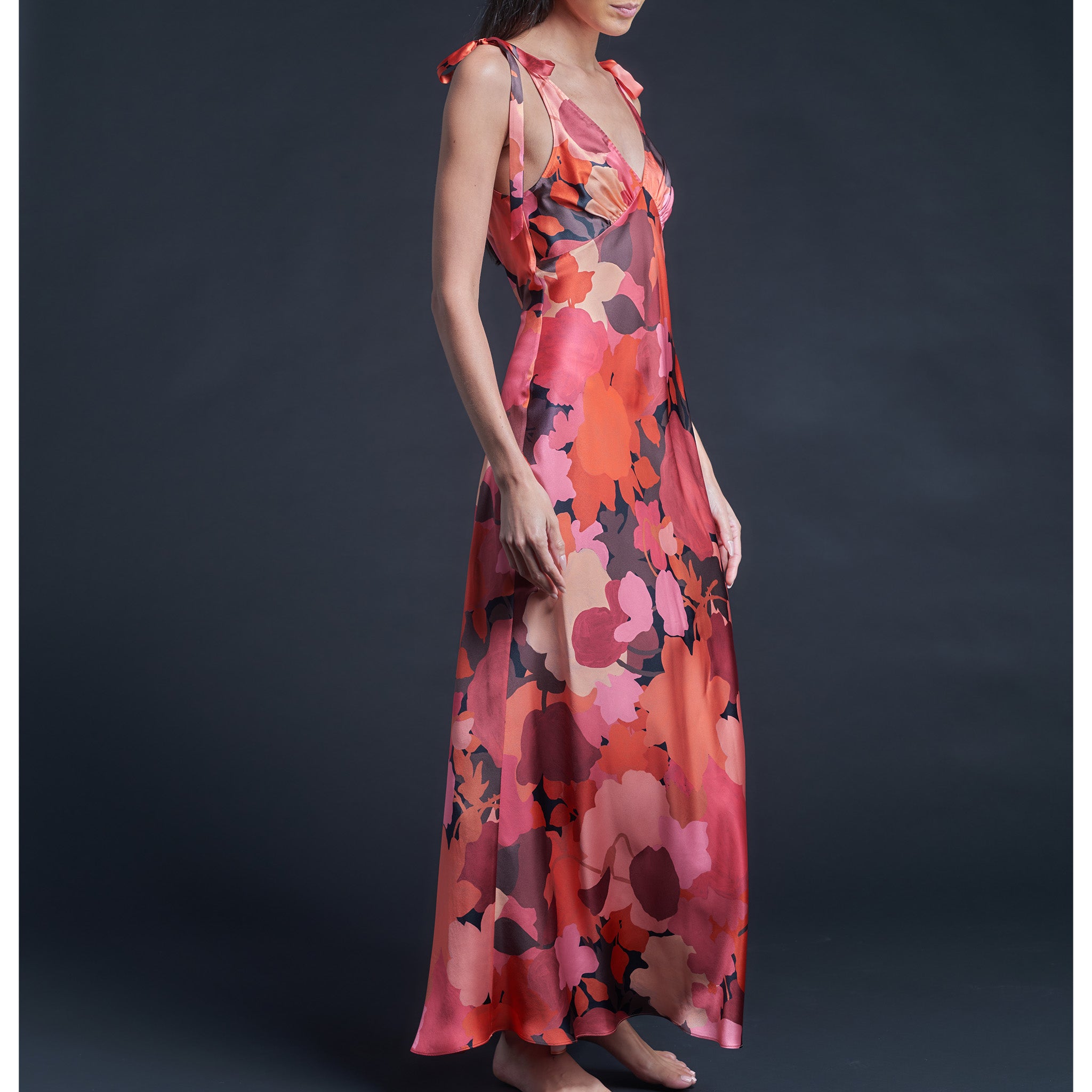Ava Garnet Marina's Tea Garden Liberty Print Silk Satin Slip Dress