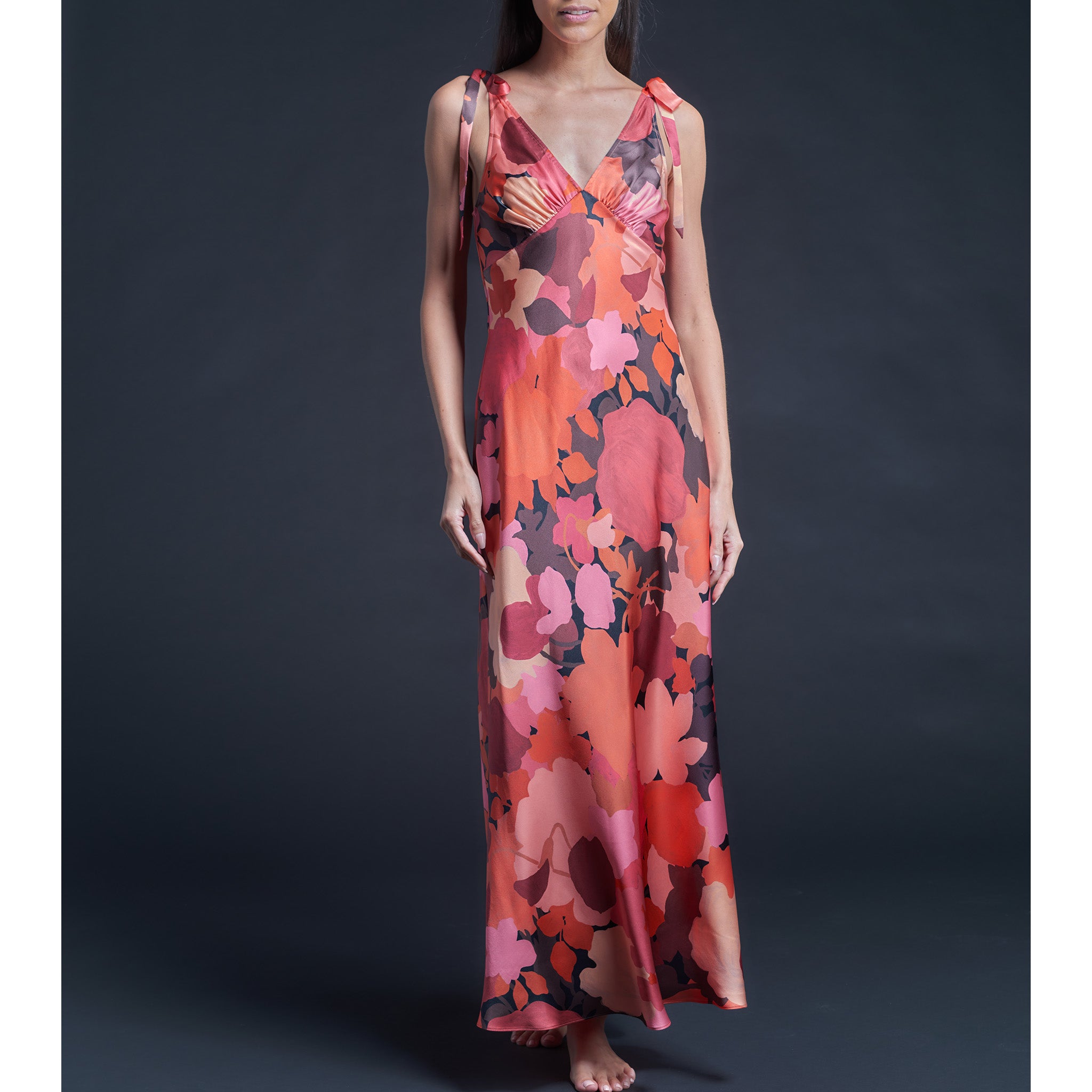 Ava Garnet Marina's Tea Garden Liberty Print Silk Satin Slip Dress