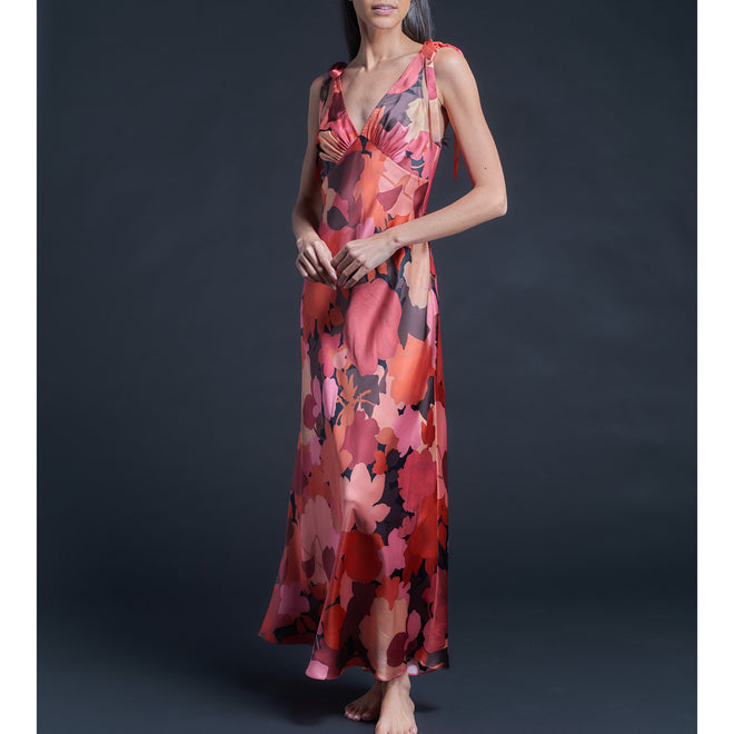 Ava Garnet Marina's Tea Garden Liberty Print Silk Satin Slip Dress