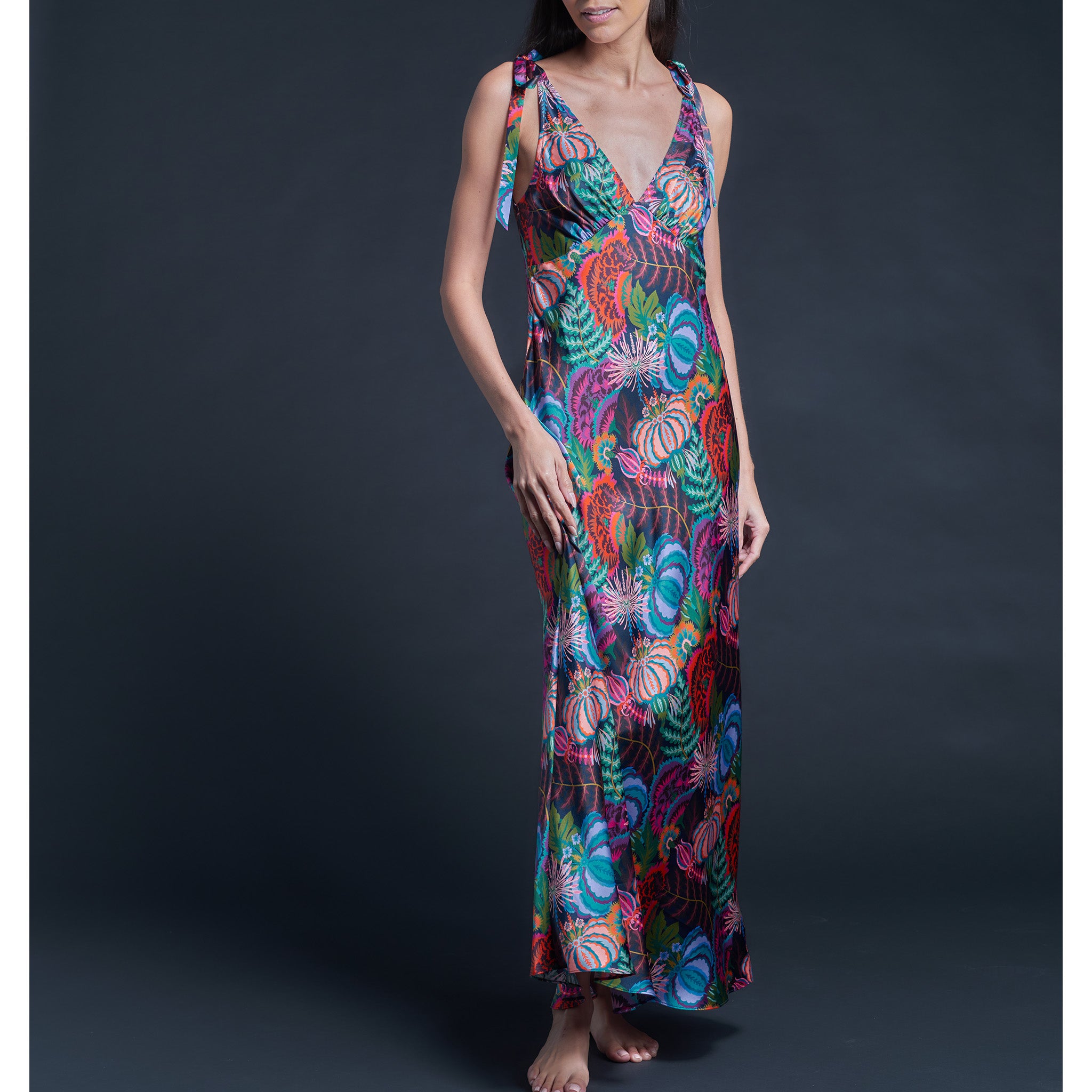 Ava Natasha Cloverdale Liberty Print Silk Charmeuse Slip Dress