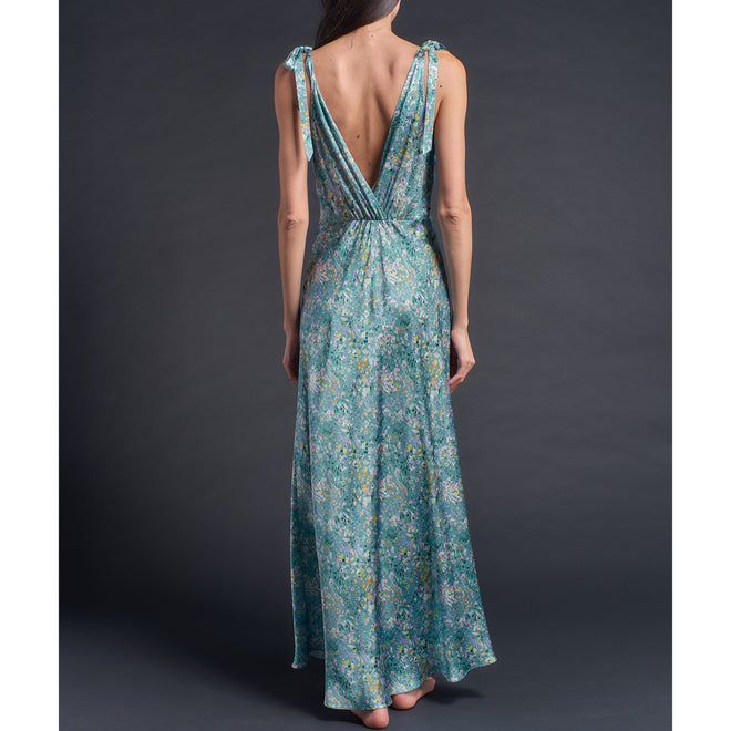 Ava Turquoise Felda Liberty Print Silk Charmeuse Slip Dress