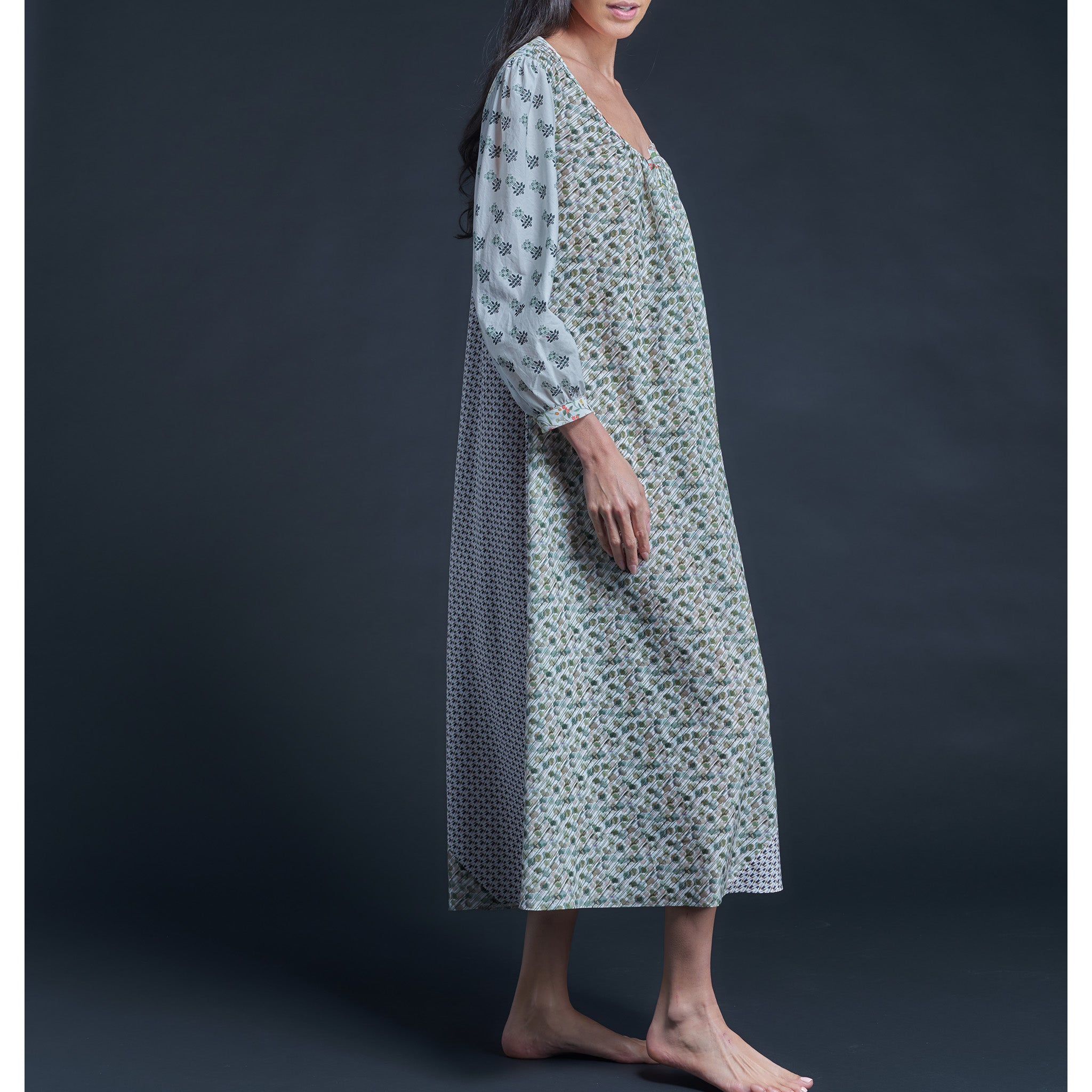 Long Bast Sleep Shirt in Combination Liberty Cotton Tana Lawn - Zachary