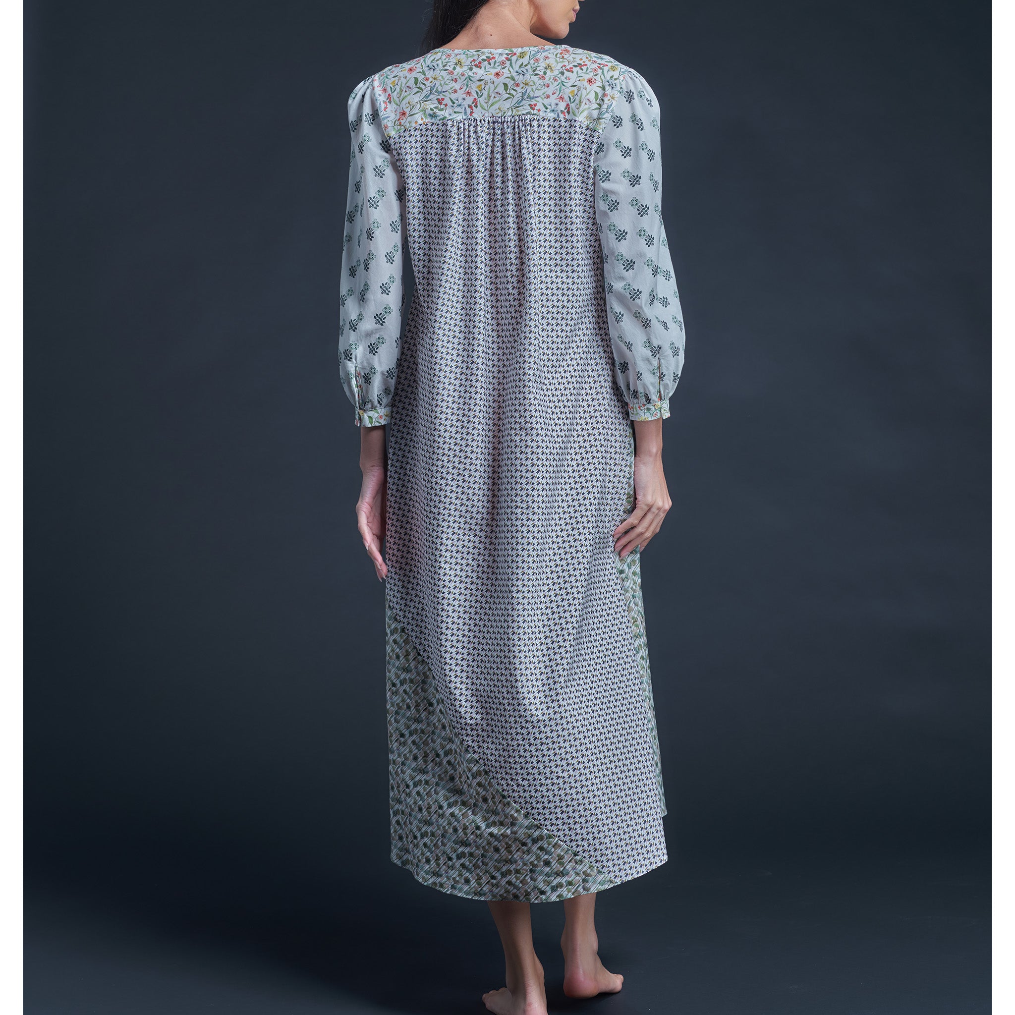 Long Bast Sleep Shirt in Combination Liberty Cotton Tana Lawn - Zachary