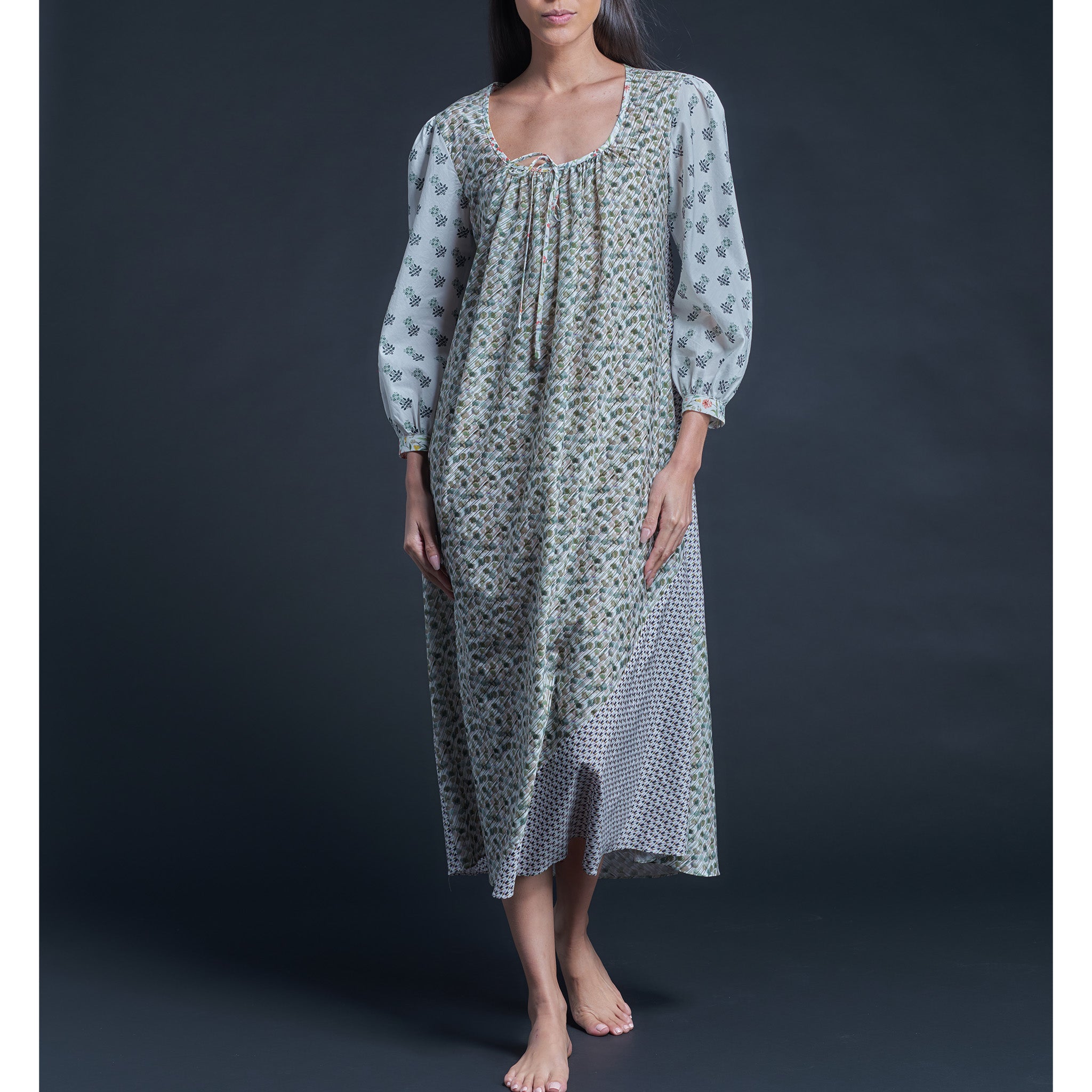 Long Bast Sleep Shirt in Combination Liberty Cotton Tana Lawn - Zachary