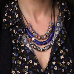 An Antique Black + Red Patterned Bead Necklace