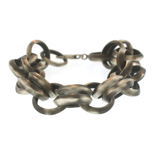 A Heavy Double Loop Bracelet in Oxidized Sterling Silver