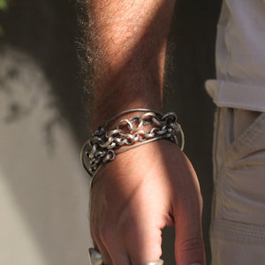 A Double Hinged Bangle in Oxidized Sterling Silver