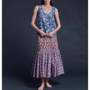 Ariadne Bias Cut Shell in Blue Stately Bouquet Liberty Print Cotton Tana Lawn