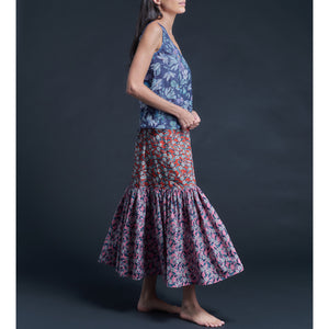 Ariadne Bias Cut Shell in Blue Stately Bouquet Liberty Print Cotton Tana Lawn