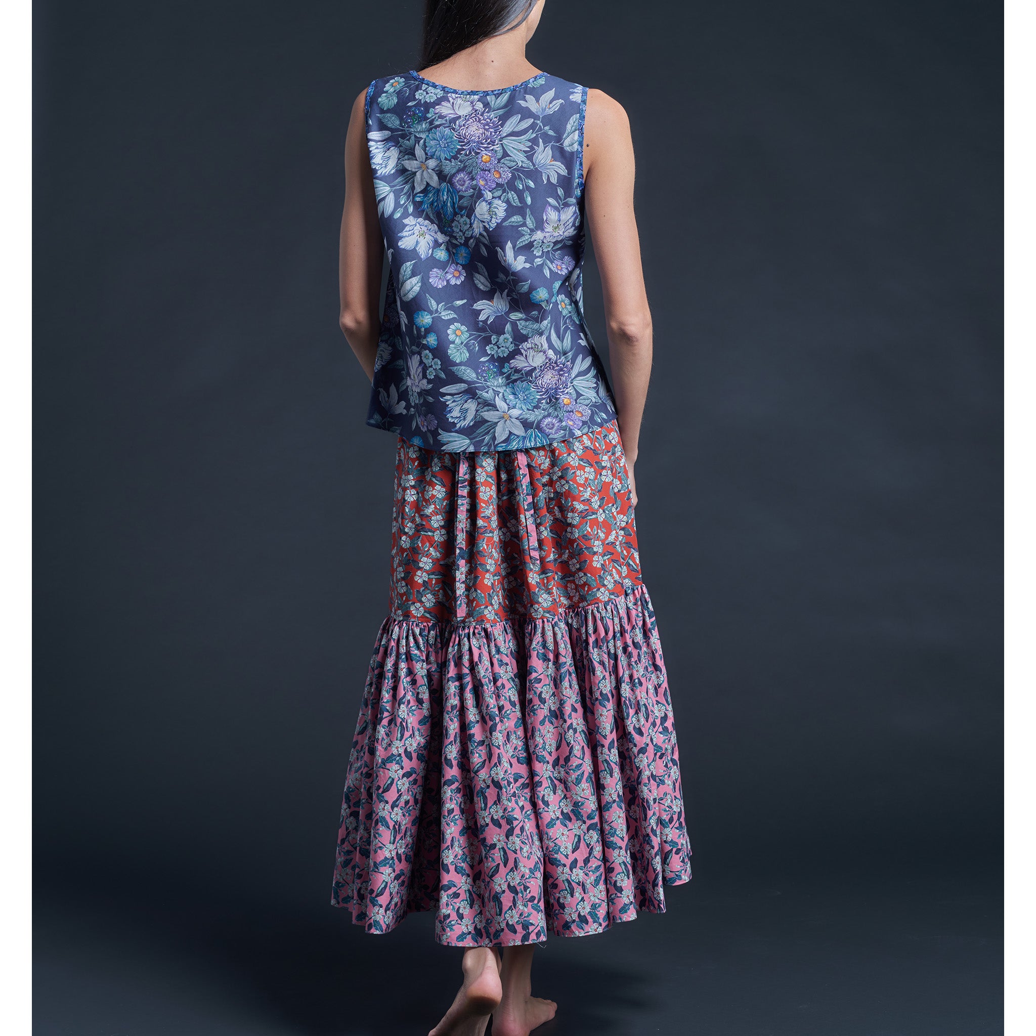 Ariadne Bias Cut Shell in Blue Stately Bouquet Liberty Print Cotton Tana Lawn