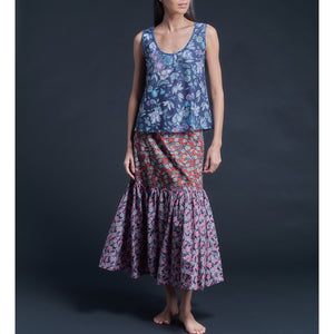 Ariadne Bias Cut Shell in Blue Stately Bouquet Liberty Print Cotton Tana Lawn