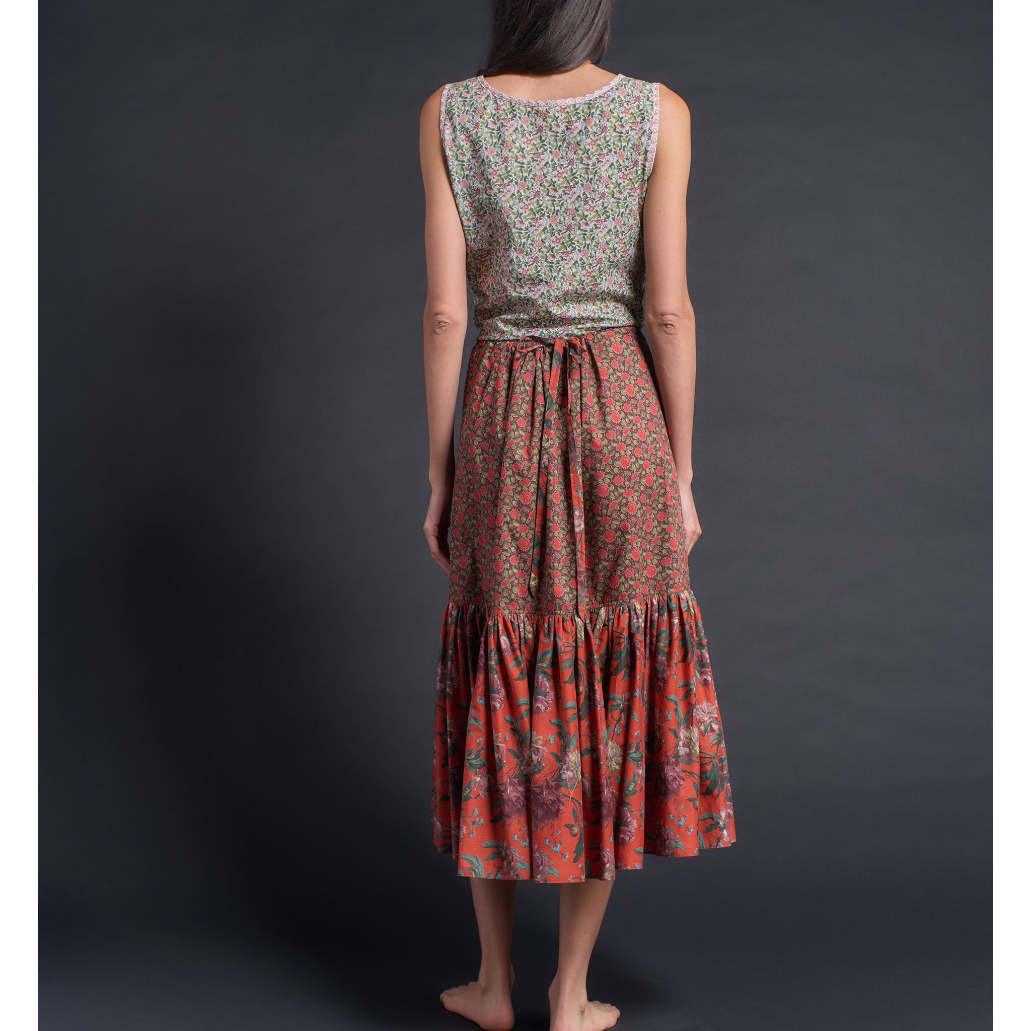 Brigitte Ruffle Skirt in Orange Decadent Blooms Liberty Print Floral Cotton