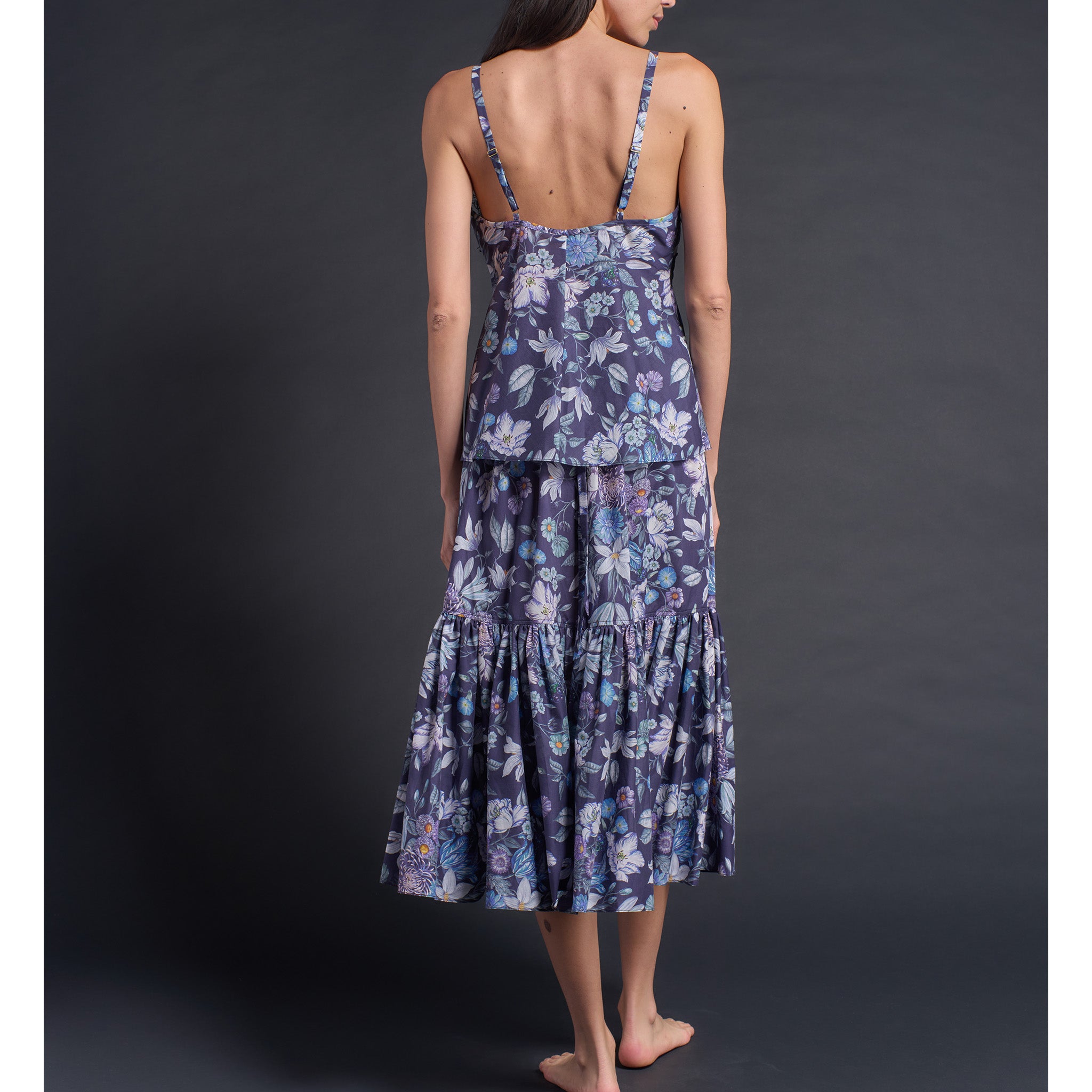Brigitte Ruffle Skirt in Blue Stately Bouquet Liberty Print Floral Cotton