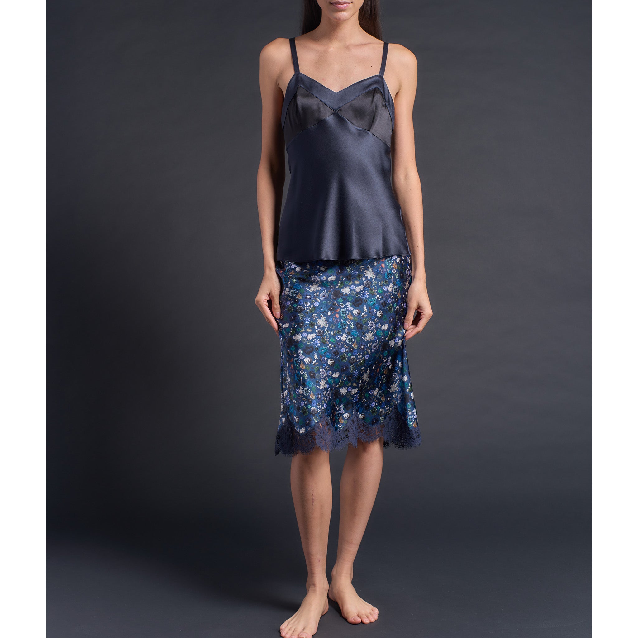 Pandora Camisole in Sapphire/Black Silk Charmeuse