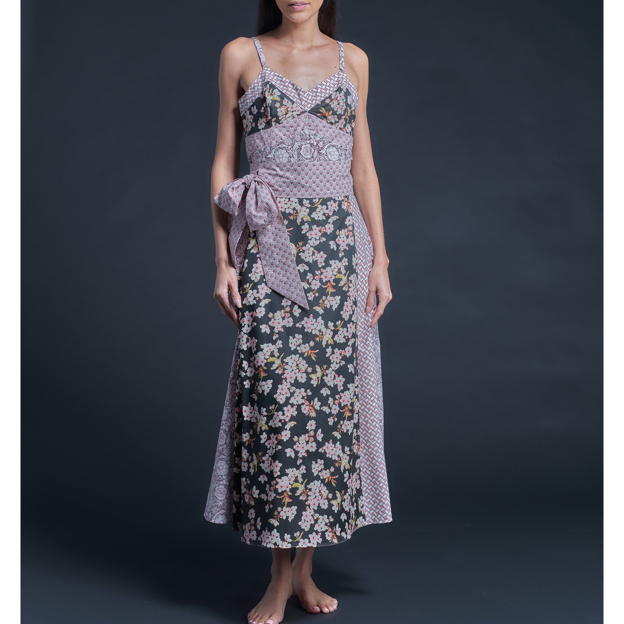Cordelia Wrap Skirt in Liberty Cotton - Pink Black Spring Glory