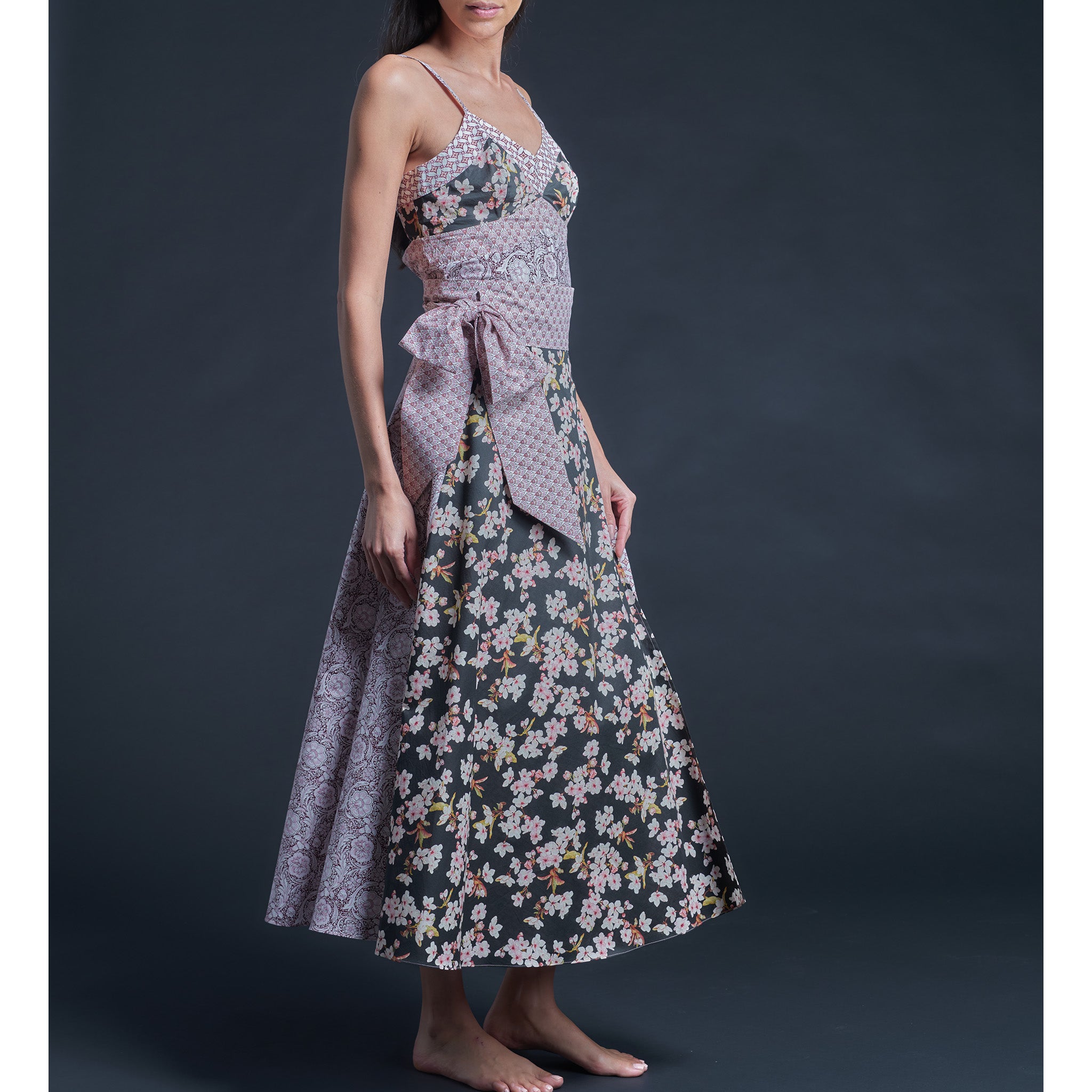 Cordelia Wrap Skirt in Liberty Cotton - Pink Black Spring Glory