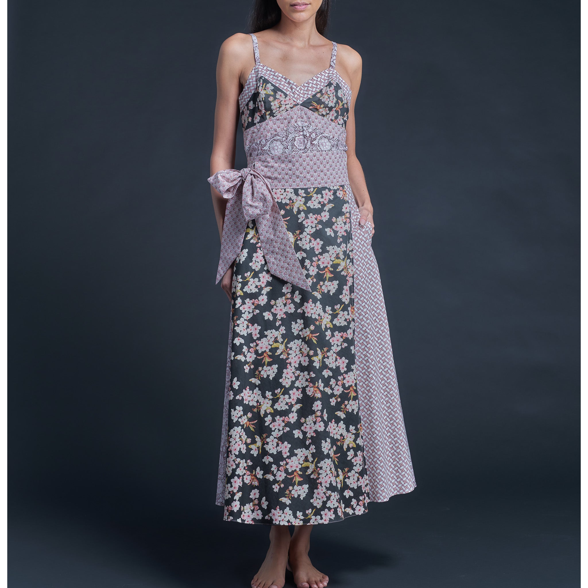 Cordelia Wrap Skirt in Liberty Cotton - Pink Black Spring Glory