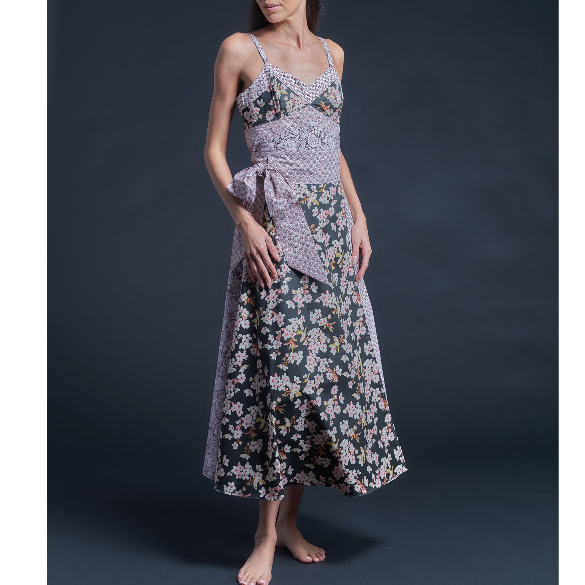 Cordelia Wrap Skirt in Liberty Cotton - Pink Black Spring Glory